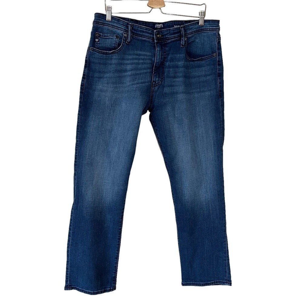Chaps Men's Blue Slim Straight Leg Whisker Wash Jeans Size W 38 L 30
